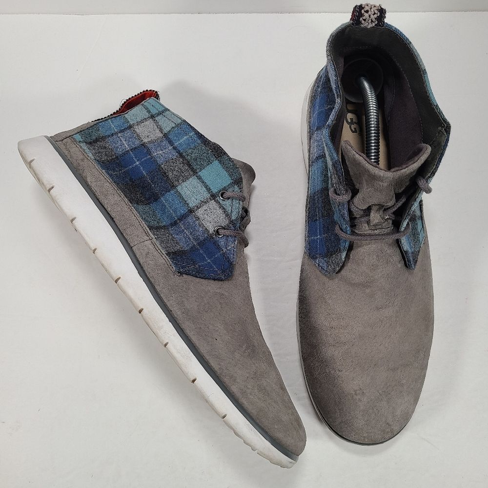 UGG Freamon Surf Gray Blue Plaid Chukka Ankle Boots Men Size 13